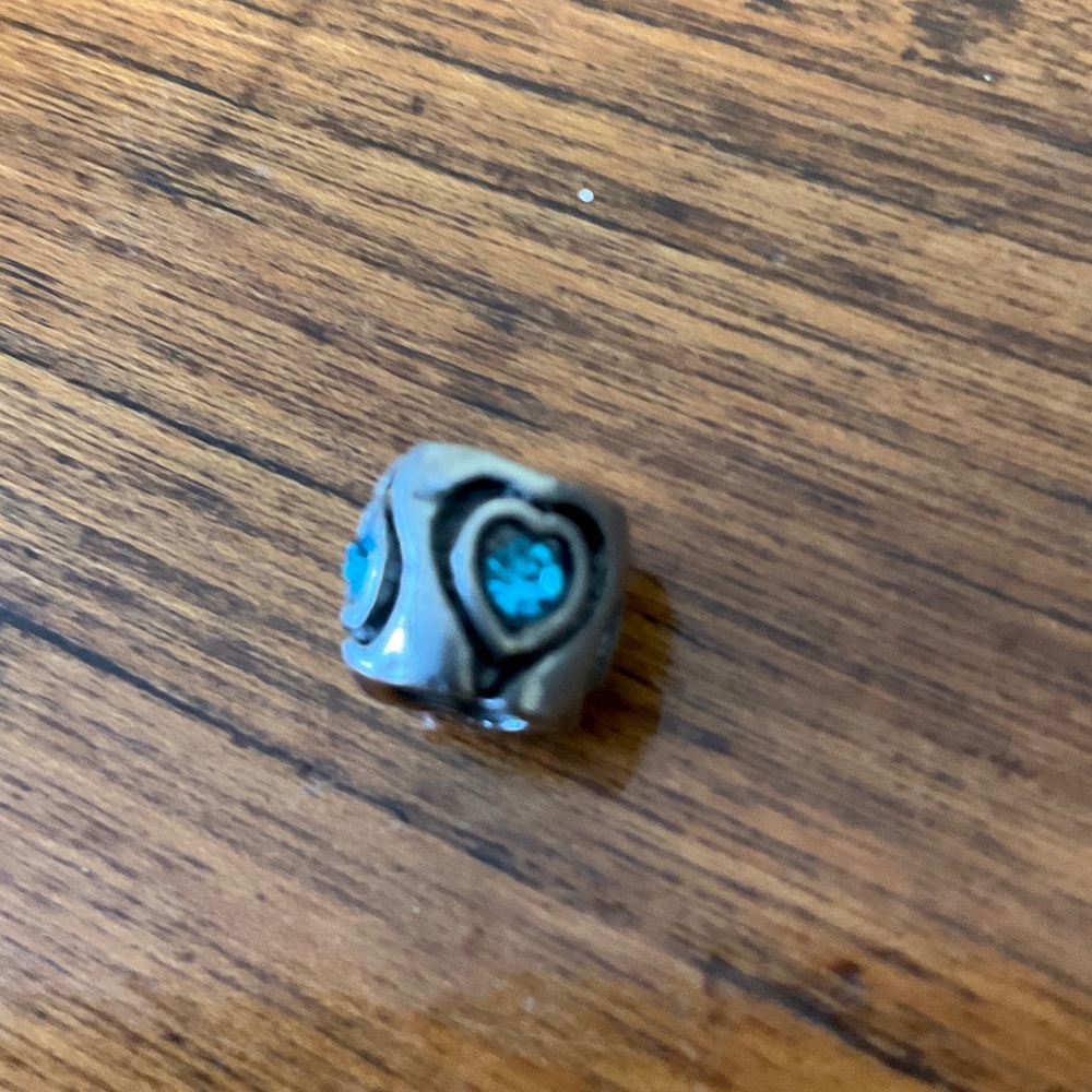 Silver Heart Charm with Blue Accents